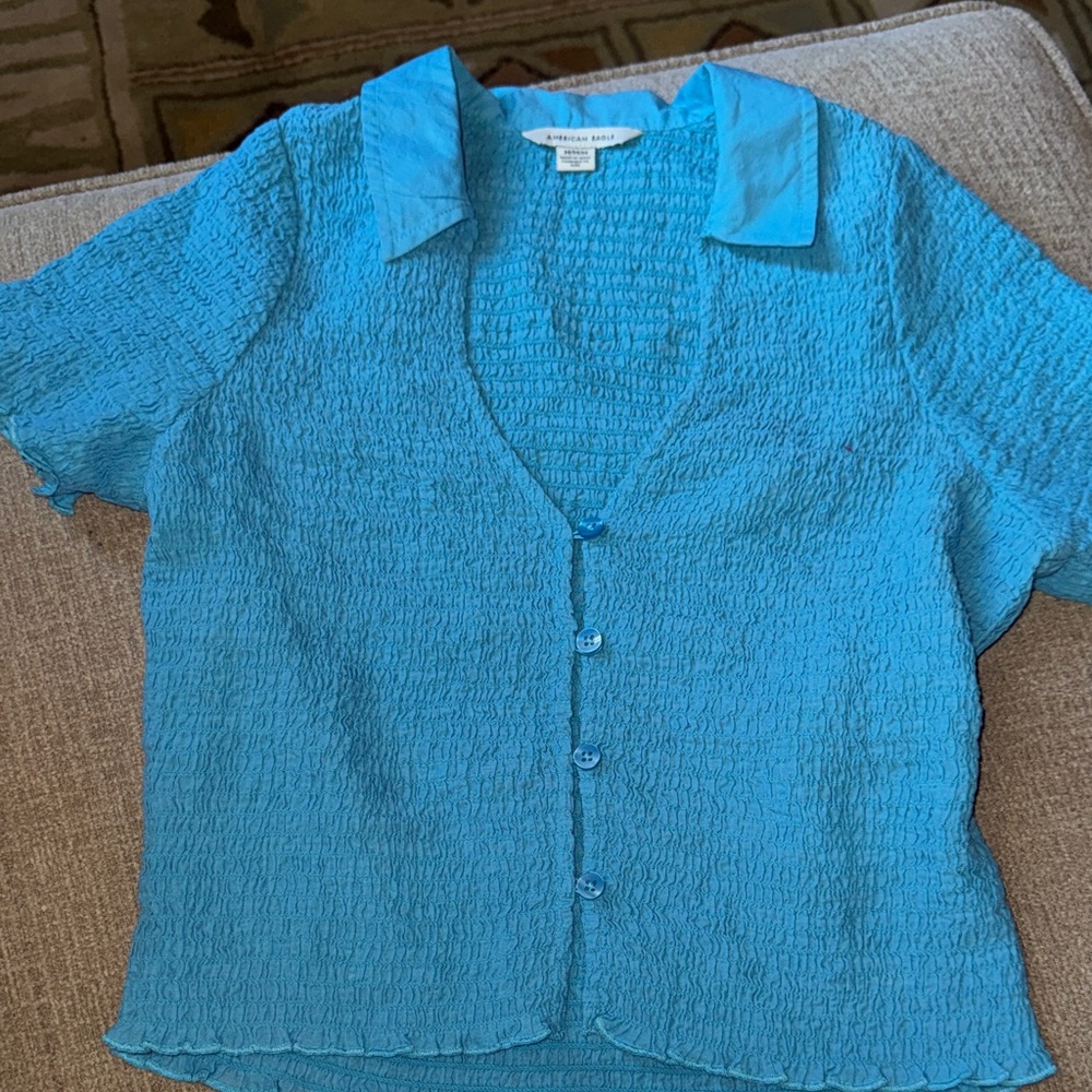 American Eagle Outfitters Blue Crinkle Blouse